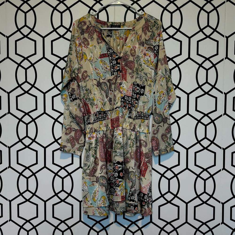 GiGi USA Size M Paisley Floral Print Long Sleeve Smocked Waist Dress
